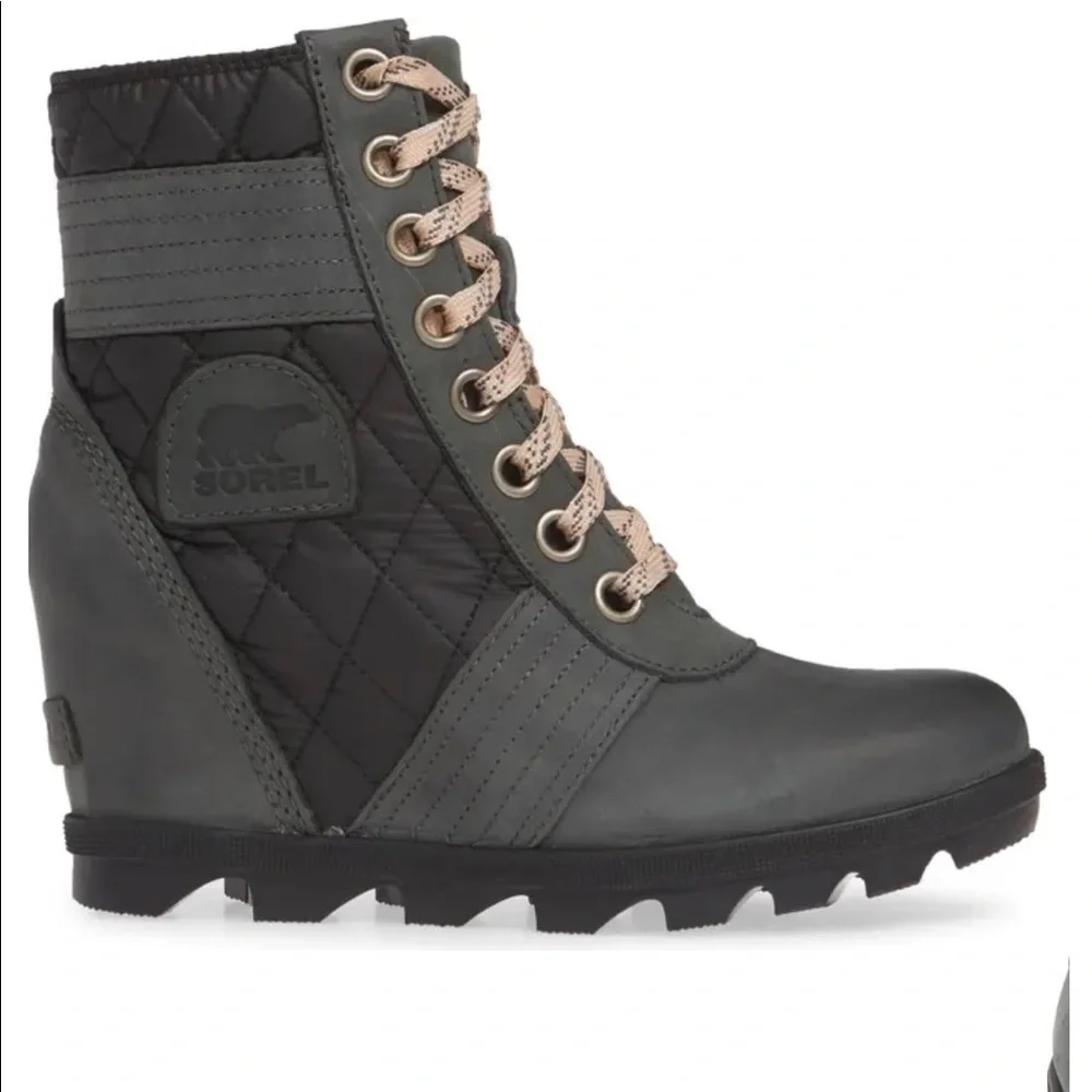 SOREL LEXIE WEDGE WATERPROOF BOOTIES DARK SLATE - Picture 9 of 10